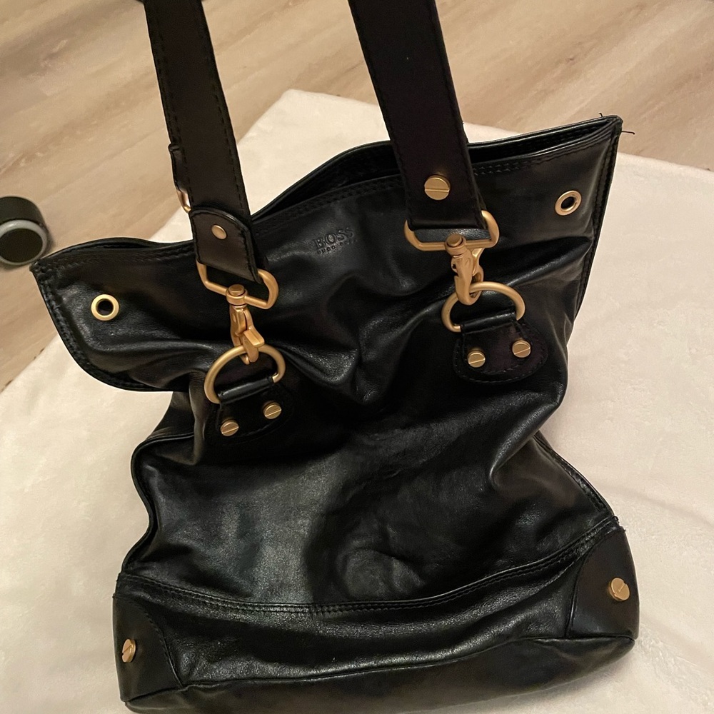 Hugo Boss leather bag with gorgeous gold hardware